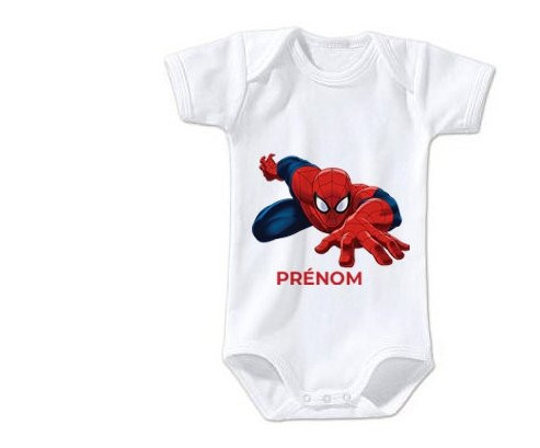 Body bébé Spiderman design-2 avec prénom  taille 3/6 mois manches Courtes