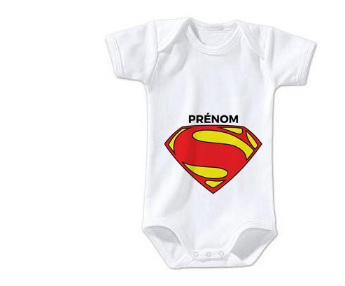 Body bébé Superman + prénom 6/12 mois manches Longues